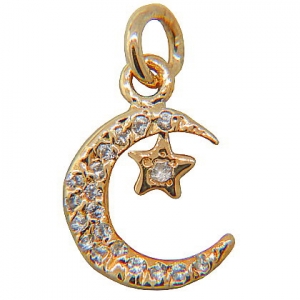 Colgante luna-estrella con piedras platabella enchapado rojo